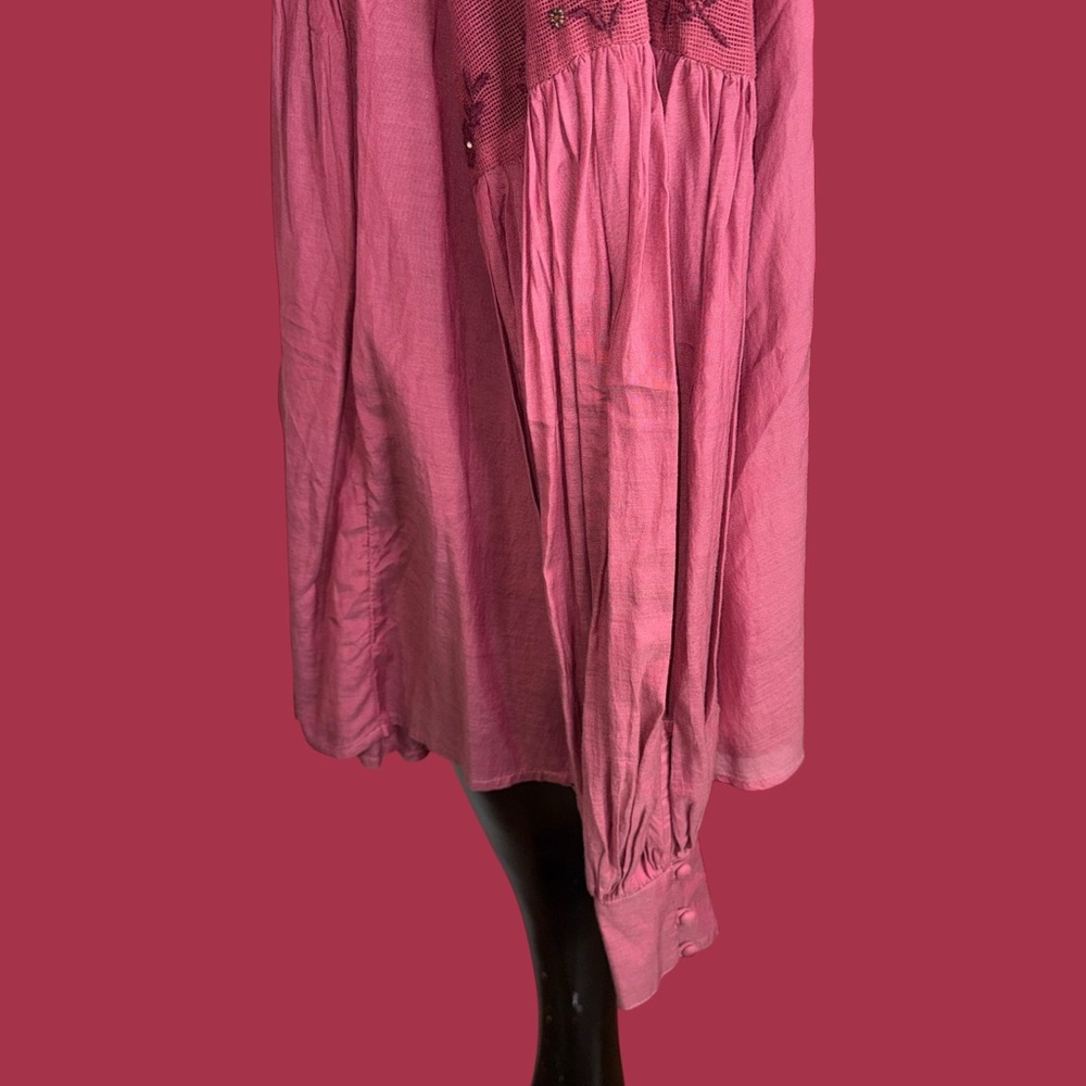 Free People Mesh Beaded Embroidered Balloon Sleeve
Tie Back Blouse. - Picture 11 of 16